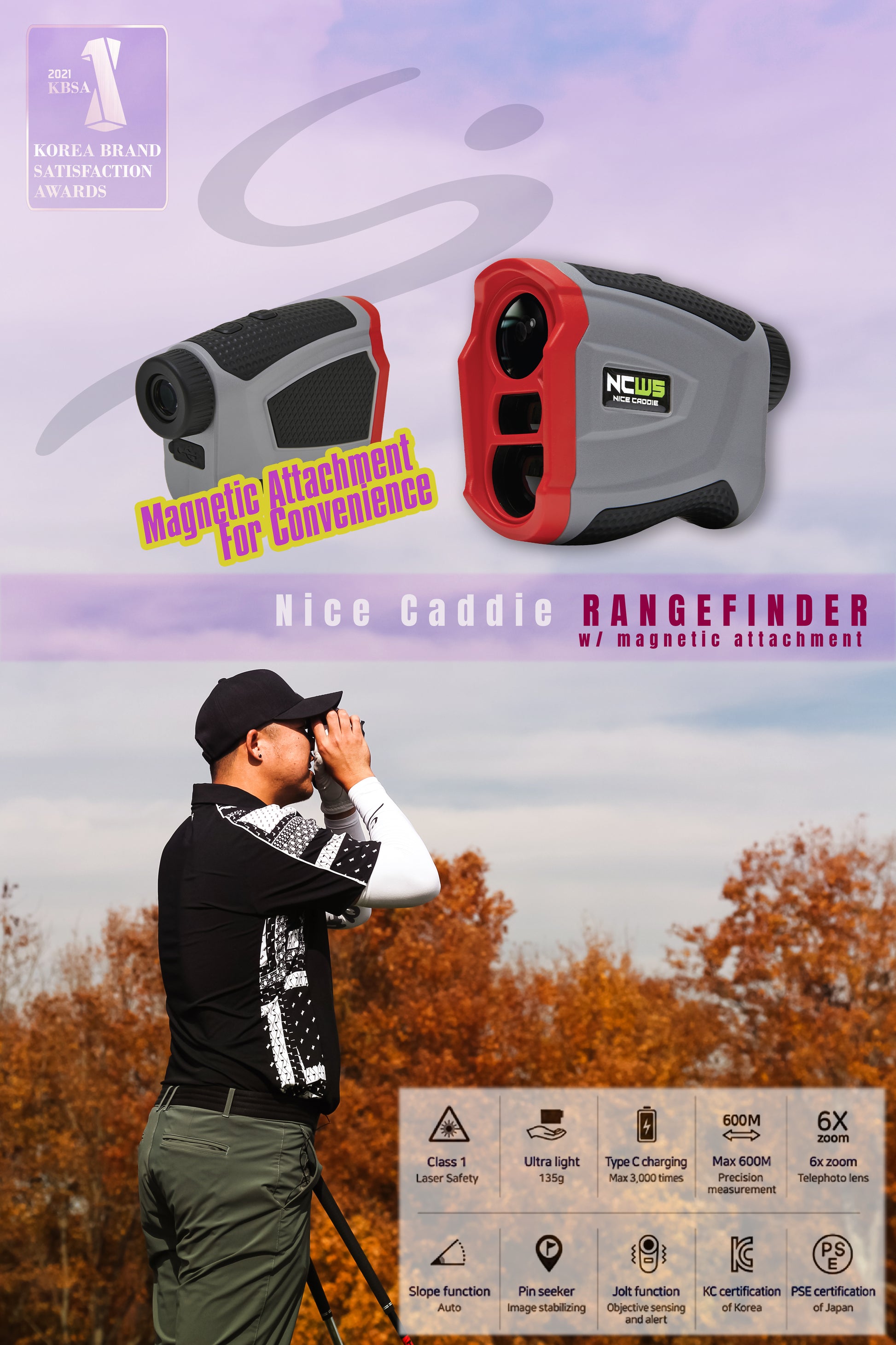 Magnetic Attachable Golf Laser Rangefinder Grey