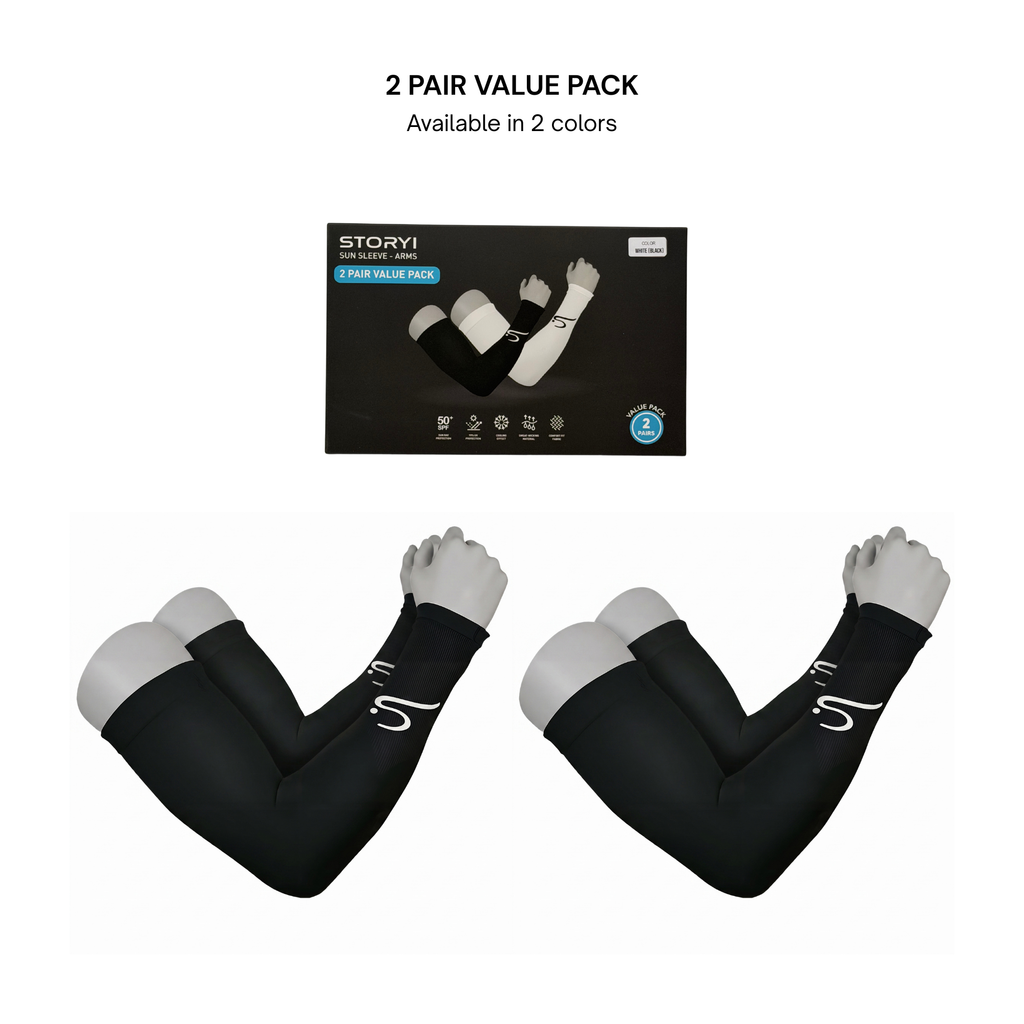 Sun Protection Arm Sleeves - 2 Pair Value Pack - Black