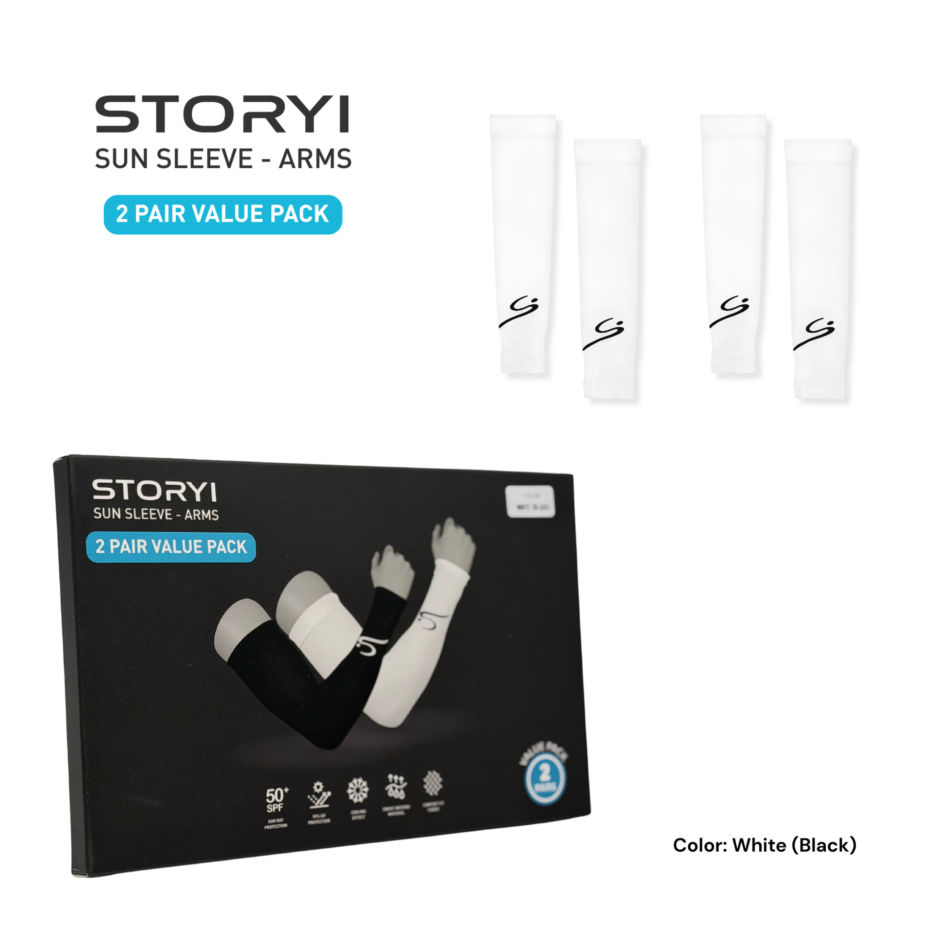 Sun Protection Arm Sleeves - 2 Pair Value Pack - White