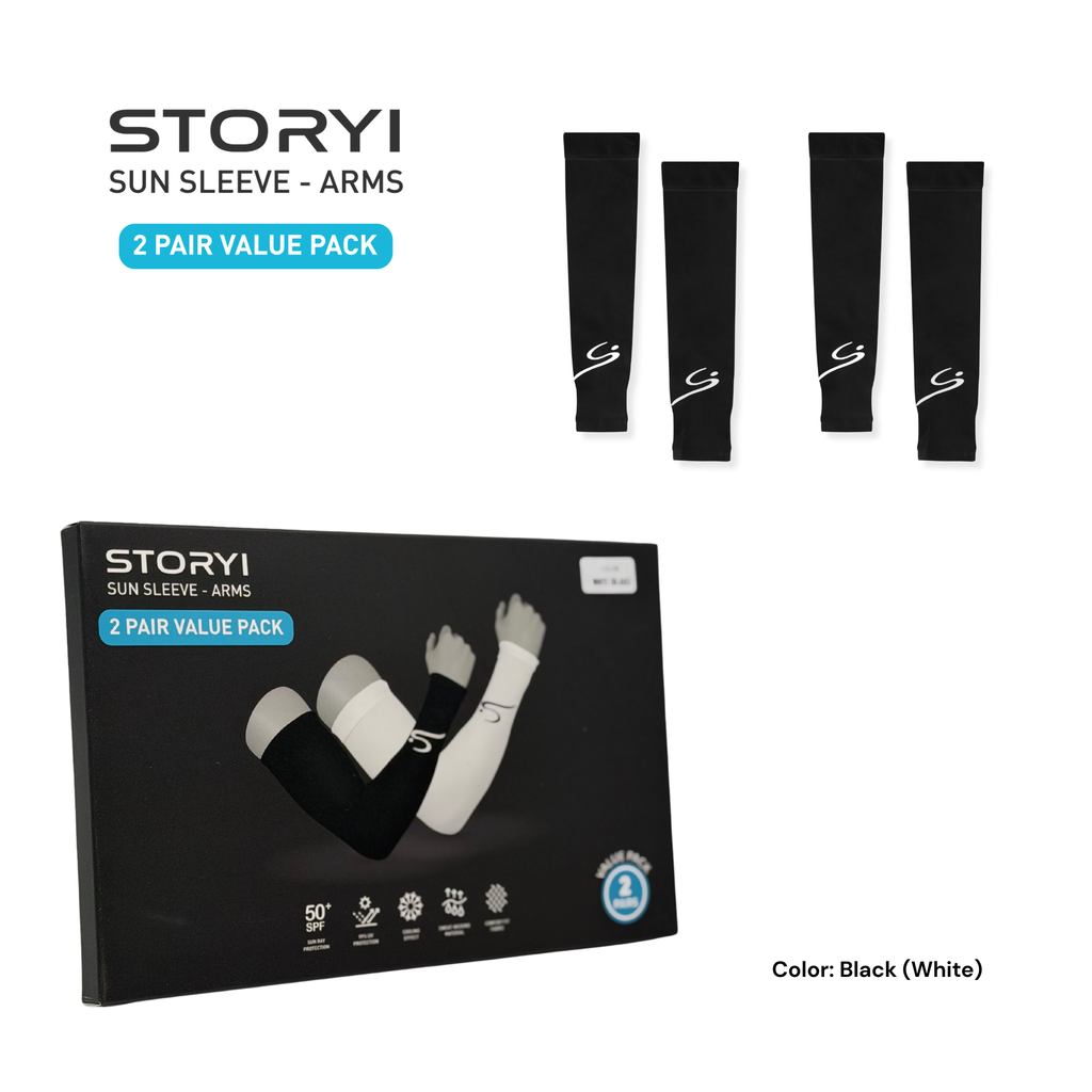 Sun Protection Arm Sleeves - 2 Pair Value Pack - Black