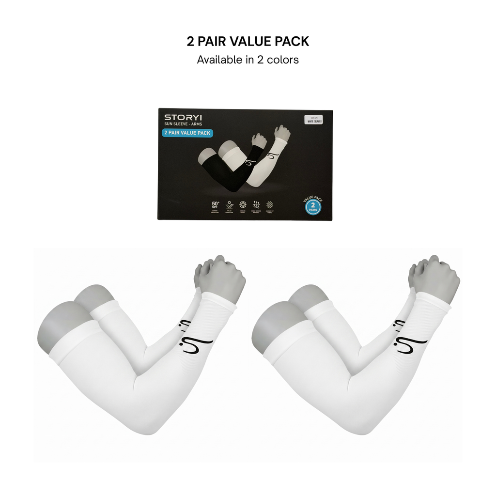 Sun Protection Arm Sleeves - 2 Pair Value Pack - White