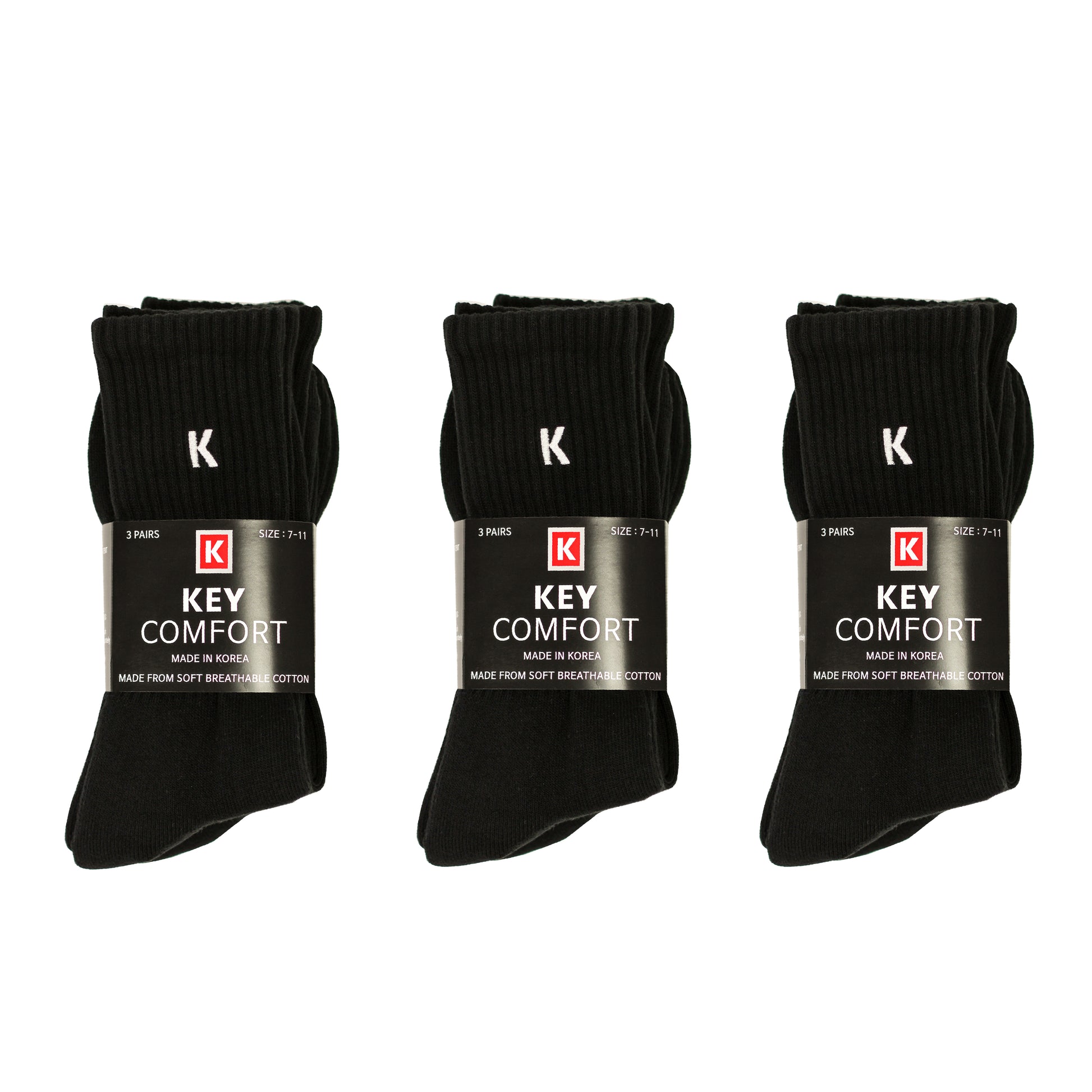 KEY Comfort Crew Socks – 3 Pairs (Color Select)