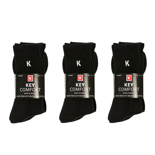 KEY Comfort Crew Sock 3-Pack - Black/White