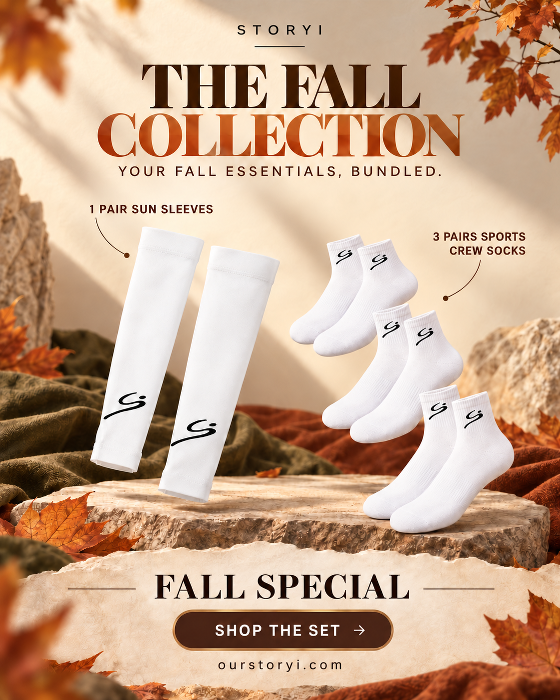 Arm Sleeves + 3 Sports Crew Socks Set